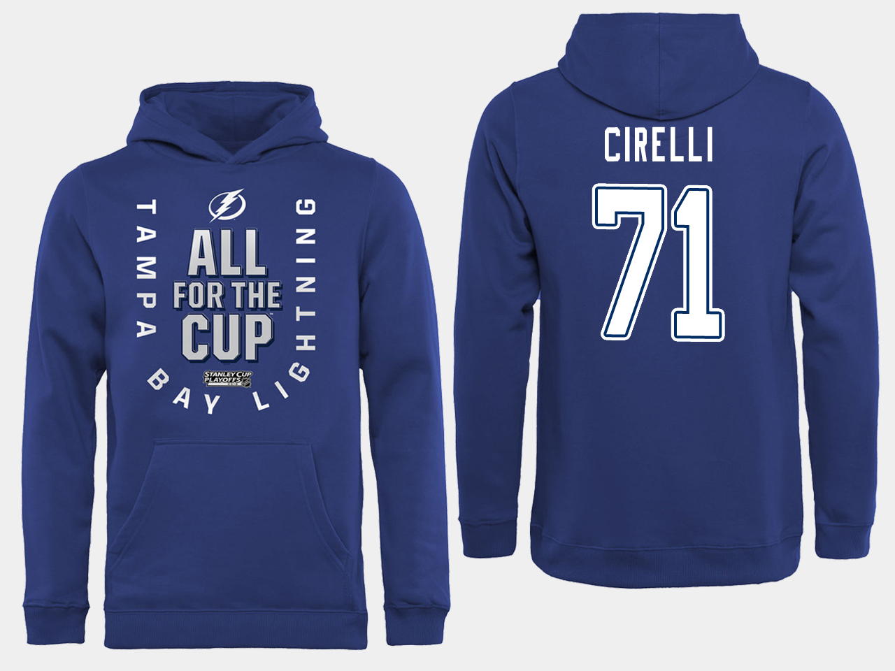 NHL Men adidas Tampa Bay Lightning 71 Cirelli blue All for the Cup Hoodie